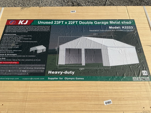 KJ K2223 Double Garage Metal Shed - Unused