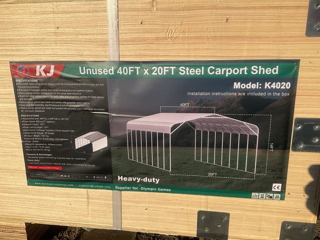 KJ K4020 Steel Carport Shed - Unused