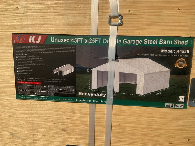 KJ K4525 Double Garage Steel Barn Shed - Unused