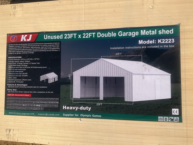 KJ K2223 Double Garage Metal Shed - Unused