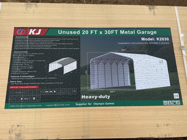 KJ K2030 Metal Garage - Unused