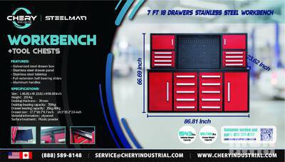 Steelman 7 FT Work Bench with 18 Drawers (Unused)