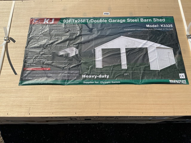 KJ K3325 Double Garage Steel Barn Shed - Unused