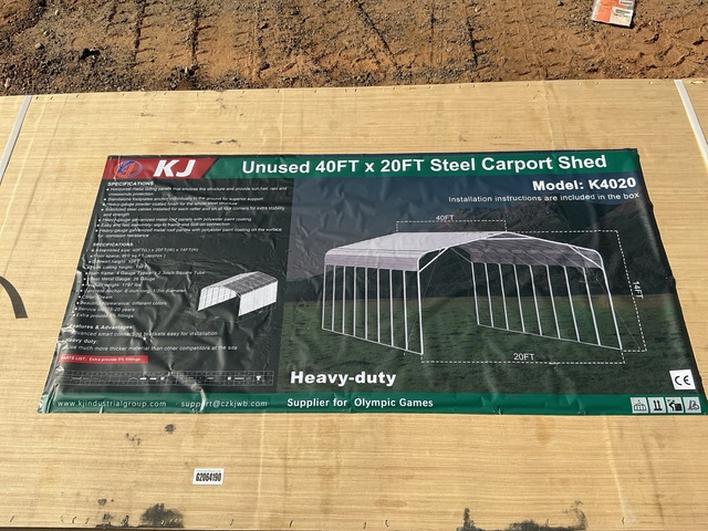 KJ K4020 Steel Carport Shed - Unused