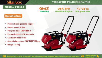 Quantity of (2) 2025 STARVOX FCP90 Vibratory Plate Compactor (Unused)