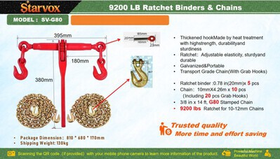 STARVOX SV-G80 Ratchet Binders & Chains (Unused)