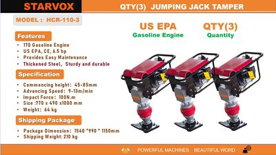 Quantity of (3 ) 2025 STARVOX HCR-110-3 Jumping Jack Tamper (Unused)