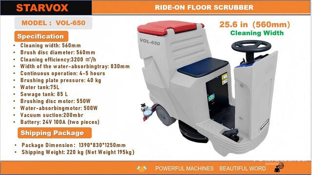 2025 STARVOX VOL-650 Ride-On Electric Floor Scrubber (Unused)