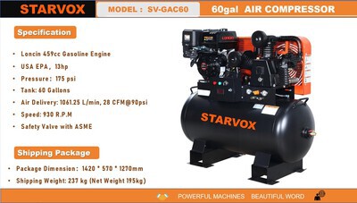 2025 STARVOX SV-GAC60 28 cfm 60 gal Air Compressor (Unused)