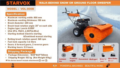 2025 STARVOX VOL-800B Walk-Behind Snow or Sweeper (Unused)