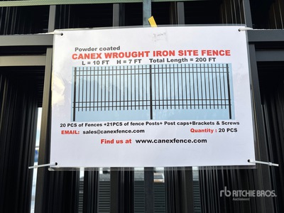 Quantity of (20) 10 ft x 7 ft Powder Coated Wrought Iron Site Fence (Unused)