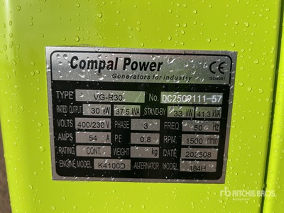 2025 Compal VG-R30 Skid-Mounted 30kW Generator Set (Unused)