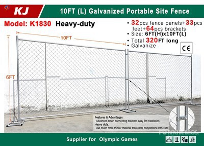2026 KJ K1830 10 ft x 6 ft Chain Link Temporary Site Fence (Unused)