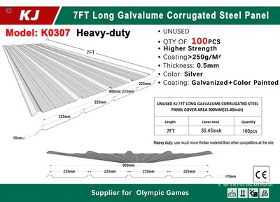 Quantity of (100) 2026 KJ K0307 35 in x 7 ft Galvalume Corrugated Steel Sheets Steel Plates (Unused)