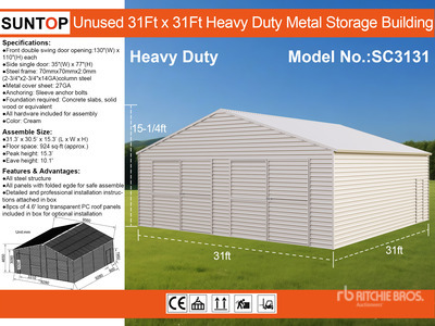 2026 SUNTOP SC3131 31 ft x 31 ft Double Garage Metal Magazzino (Unused)