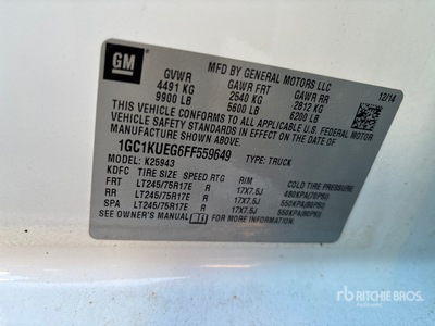 2015 Chevrolet Silverado 2500HD 4x4 Crew Cab Autocarro spazzaneve