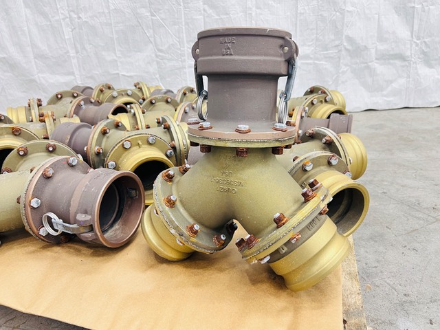 Quantity of (12) Assorted 4 in WYE Fuel / Water Camlock Hose Fittings (Unused)