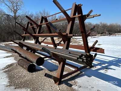 Qty (2) 20'L x 10' W triangular steel racks w/ assorted steel