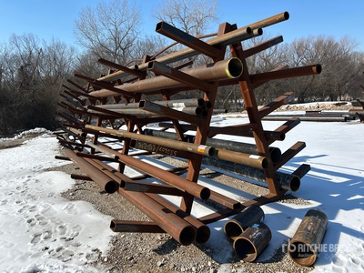 Qty (2) triangular metal steel racks 20'L x 10'W w/ assorted steel