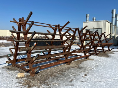 Qty (2) triangular steel racks, w/contents