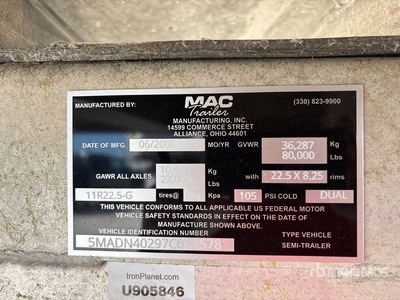 2007 MAC 40 ft T/A Remorque à benne basculante arrière