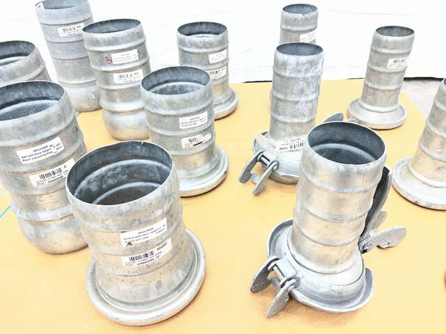 Quantity of (14) Assorted 6 in & 4 in Hose Shank Couplings (Unused)