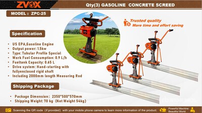 Quantity of (3) 2026 ZVOX ZPC-25 Concrete Screed (Unused) (Unused)