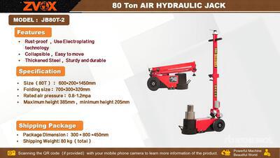 2026 ZVOX JB80T-2 Pneumatic 80 T Jack (Unused)