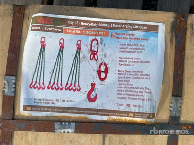 2026 ZVOX SU-5T3M4X Qty（3）Heavy-Duty 5 Ton 3 Meter 4 Sling lift chain (Unused)