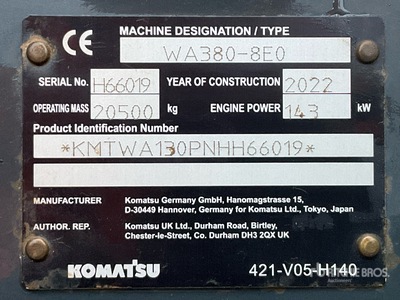 2022 Komatsu 380 Wheel Loader