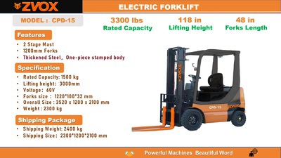 2026 ZVOX CPD-15 3300 lb Electric Forklift (Unused)