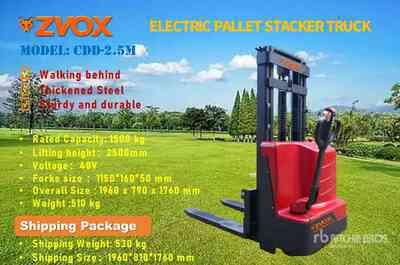 2026 ZVOX CDD-2.5M 3300 lb Electric Stacker (Unused)