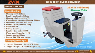 2026 ZVOX VOL-650 Ride-On Electric Fregadora de Suelos (Unused)