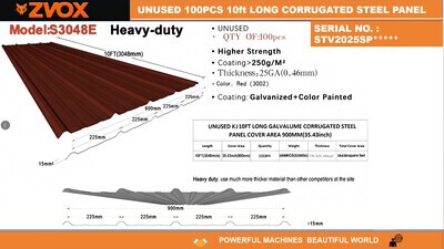 Quantity of (100) 2026 ZVOX S3048E 35 in x 10 ft Galvalume Corrugated Steel Panels (Unused)