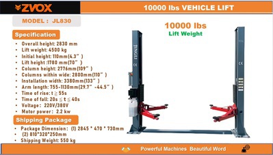 2026 ZVOX JL830 2 Post 10000 lb Vehicle Lift (Unused)