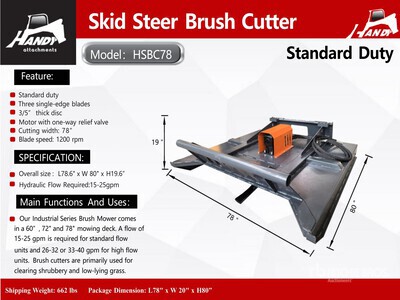 2026 Handy HSBC78 78 in Skid Steer Brush Cutter (Unused)