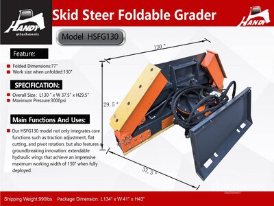 2026 Handy HSFG130 Foldable Skid Steer Grader (Unused)