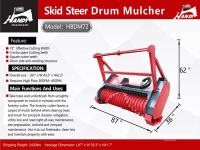2026 Handy HBDM72-G 72 in Skid Steer Mulcher (Unused)