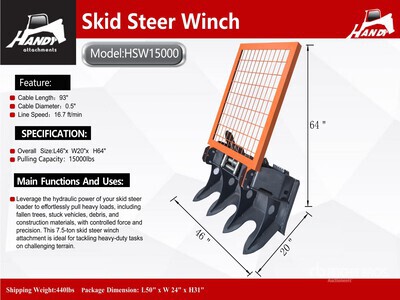 2026 Handy HSW15000 Skid Steer Winch (Unused)