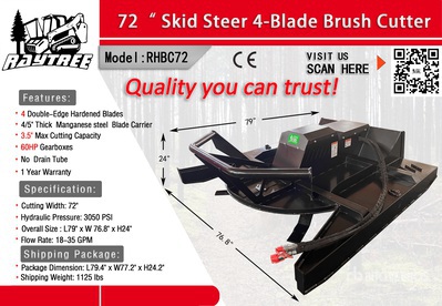 2026 Raytree RHBC72 72 in Skid Steer Brush Cutter (Unused)