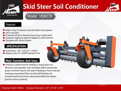 2025 Handy HSNC78 78 in Skid Steer Power Rake (Unused)