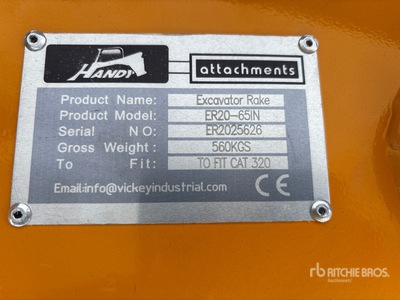 2025 Handy ER20-65IN 65 in Excavator Rake - Fits 16 - 20 ton (Unused)