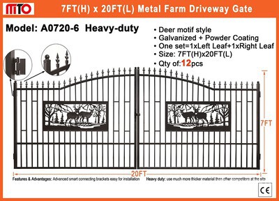 Quantity of (6) 2026 MTO A0720-6 20 ft x 7 ft Wrought Iron Bi-Parting Driveway Gate (Unused)
