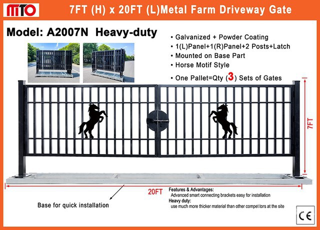 Quantity of (3) 2026 MTO A2007N 20 ft x 7 ft Metal Farm Bi-Parting Driveway Gate (Unused)