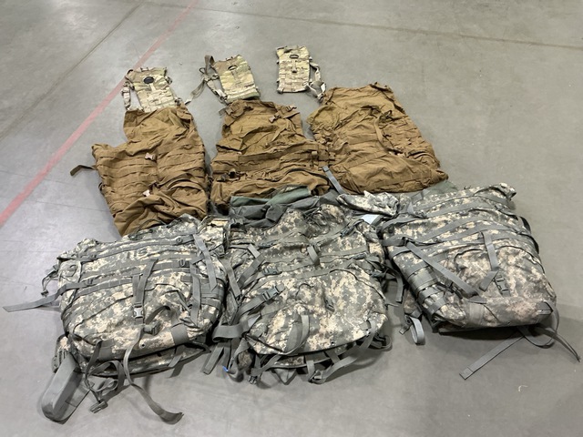 (74) Hydration System Carriers, (6) Large Field Pack Sets & Assorted Items