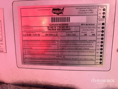 2017 Wabash 53 ft x 102 in T/A مقطورة فان