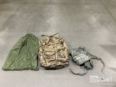 (5) Field Packs, (53) Clothing Bags, (30) Load Carriers & Assorted Items