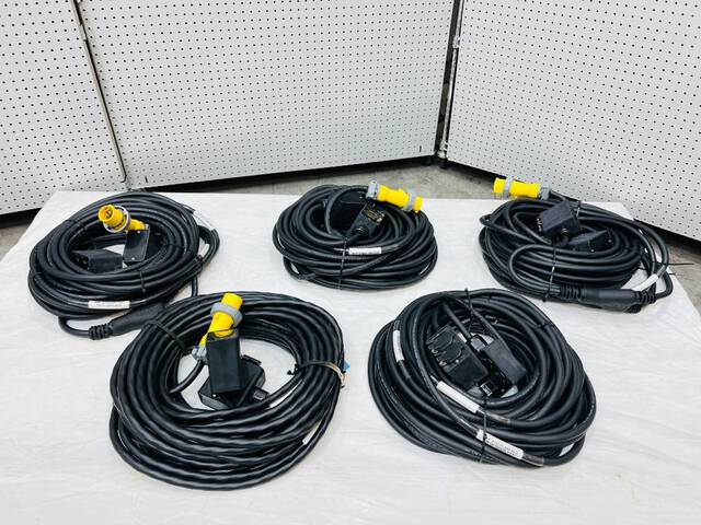 Quantity of (5) LEX 75 ft "Y" Power Distribution Cords w/ Duplex Boxes (Unused)