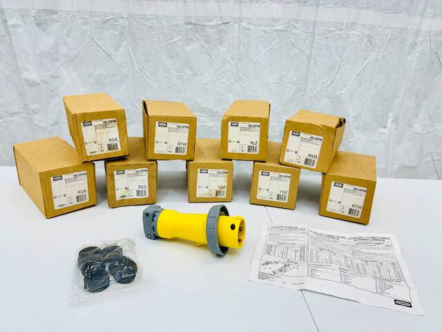 Quantity of (10) LEX 30 Amp Hubbell Pin & Sleeve Plug Adapter Connectors (Unused) Quantity of (10) LEX 30 Amp Hubbell Pin & Sleeve Plug Adapter Connectors (Unused)