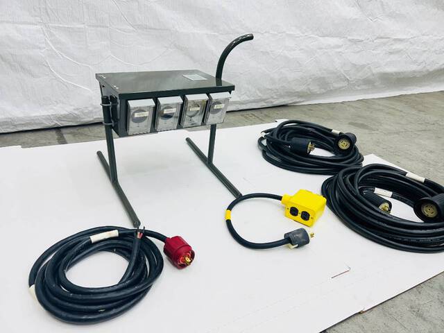 Power Distribution Feed Through Box w/ NEMA Cords, Pigtail, & Adapter (Unused)